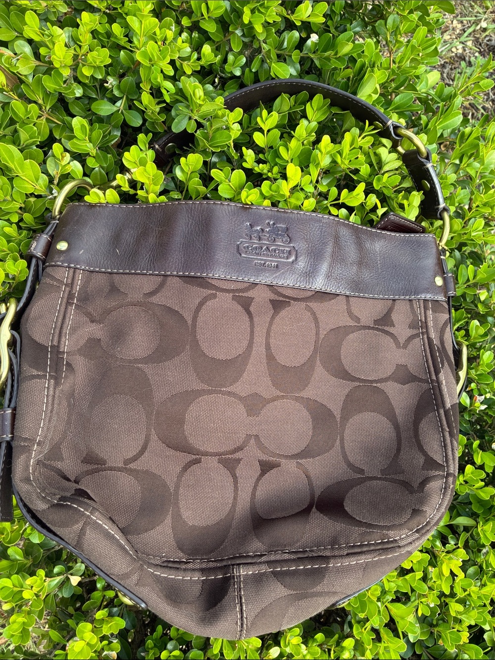 Gorggg Y2K Brown Coach Shoulder Bag with Bright Purple Linging!